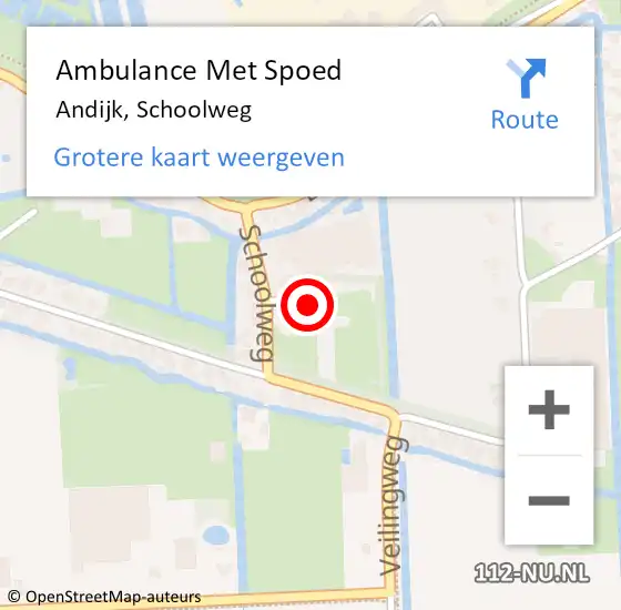Locatie op kaart van de 112 melding: Ambulance Met Spoed Naar Andijk, Schoolweg op 31 augustus 2022 04:02