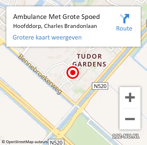 Locatie op kaart van de 112 melding: Ambulance Met Grote Spoed Naar Hoofddorp, Charles Brandonlaan op 31 augustus 2022 05:37