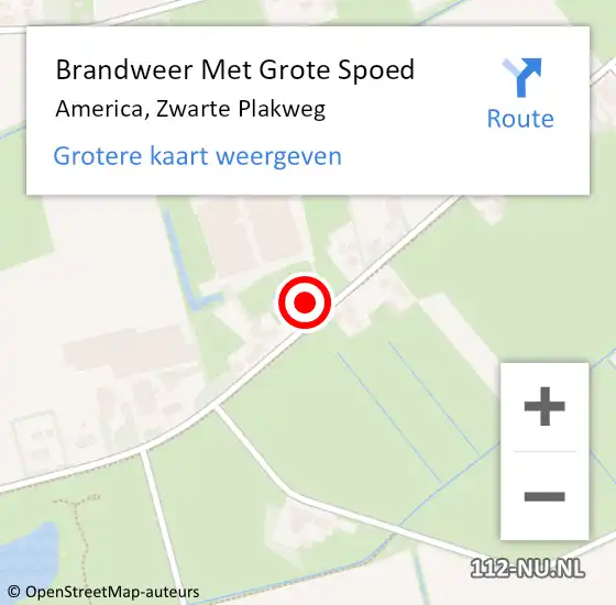 Locatie op kaart van de 112 melding: Brandweer Met Grote Spoed Naar America, Zwarte Plakweg op 31 augustus 2022 06:27