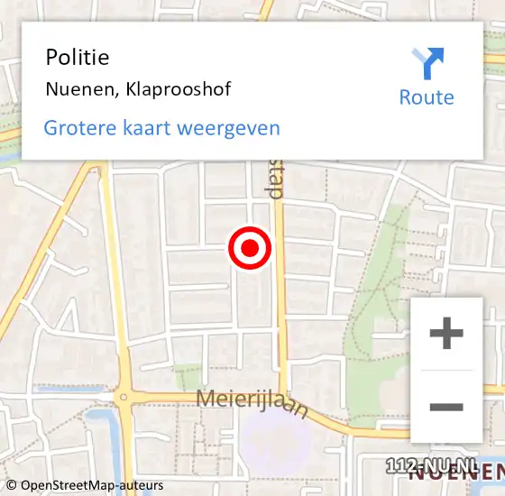 Locatie op kaart van de 112 melding: Politie Nuenen, Klaprooshof op 31 augustus 2022 07:03