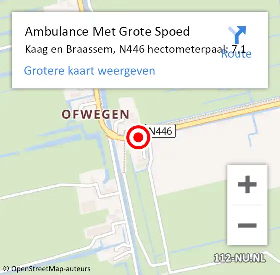 Locatie op kaart van de 112 melding: Ambulance Met Grote Spoed Naar Kaag en Braassem, N446 hectometerpaal: 7,1 op 31 augustus 2022 07:44