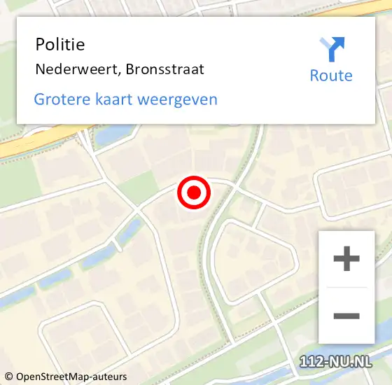 Locatie op kaart van de 112 melding: Politie Nederweert, Bronsstraat op 31 augustus 2022 08:03