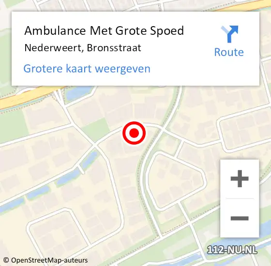 Locatie op kaart van de 112 melding: Ambulance Met Grote Spoed Naar Nederweert, Bronsstraat op 31 augustus 2022 08:05