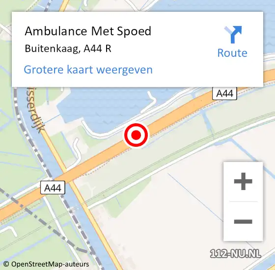 Locatie op kaart van de 112 melding: Ambulance Met Spoed Naar Haarlemmermeer, A44 hectometerpaal: 7,4 op 31 augustus 2022 08:25