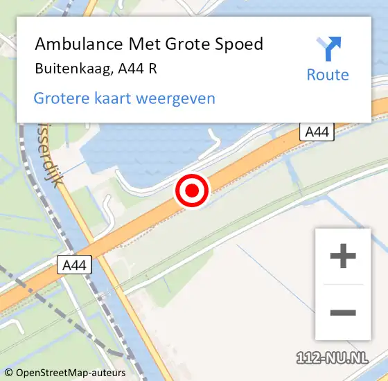 Locatie op kaart van de 112 melding: Ambulance Met Grote Spoed Naar Haarlemmermeer, A44 hectometerpaal: 7,4 op 31 augustus 2022 08:28