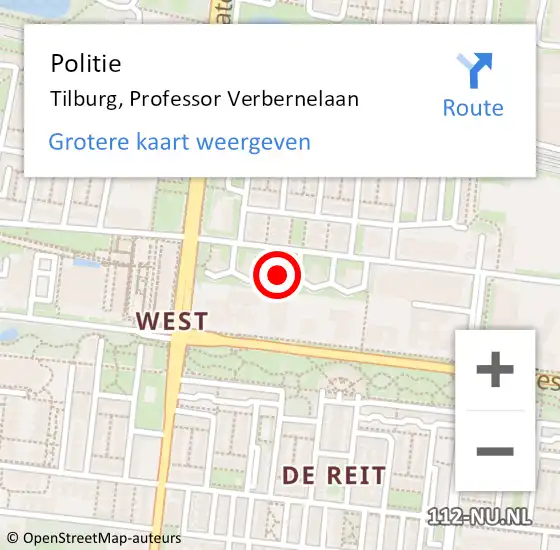 Locatie op kaart van de 112 melding: Politie Tilburg, Professor Verbernelaan op 31 augustus 2022 08:34
