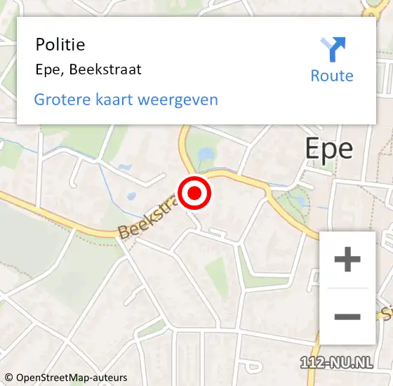 Locatie op kaart van de 112 melding: Politie Epe, Beekstraat op 31 augustus 2022 08:37