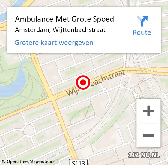 Locatie op kaart van de 112 melding: Ambulance Met Grote Spoed Naar Amsterdam, Wijttenbachstraat op 31 augustus 2022 08:53