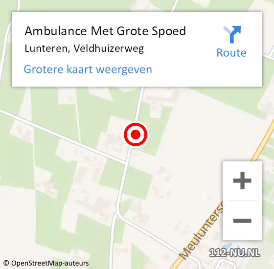 Locatie op kaart van de 112 melding: Ambulance Met Grote Spoed Naar Lunteren, Veldhuizerweg op 31 augustus 2022 08:58