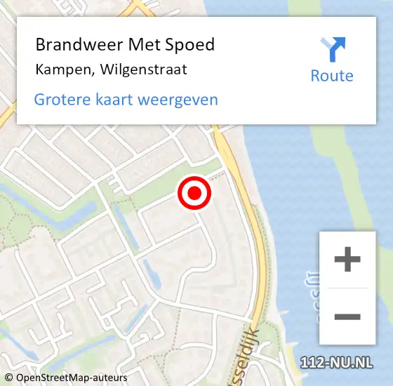 Locatie op kaart van de 112 melding: Brandweer Met Spoed Naar Kampen, Wilgenstraat op 31 augustus 2022 09:10