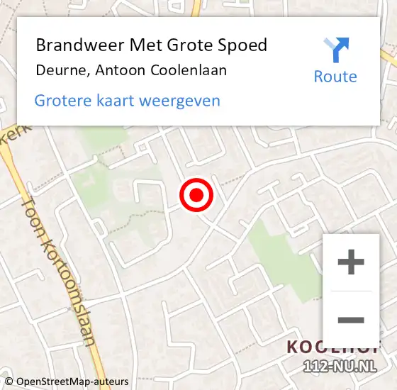 Locatie op kaart van de 112 melding: Brandweer Met Grote Spoed Naar Deurne, Antoon Coolenlaan op 31 augustus 2022 09:21