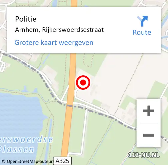 Locatie op kaart van de 112 melding: Politie Arnhem, Rijkerswoerdsestraat op 31 augustus 2022 09:27