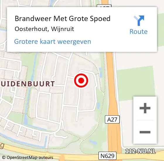 Locatie op kaart van de 112 melding: Brandweer Met Grote Spoed Naar Oosterhout, Wijnruit op 31 augustus 2022 09:37