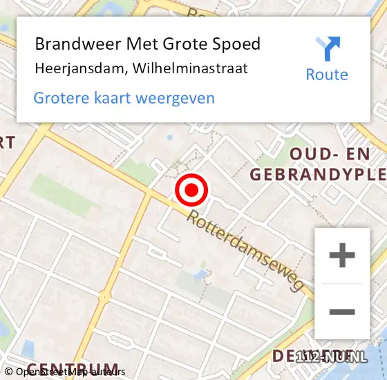 Locatie op kaart van de 112 melding: Brandweer Met Grote Spoed Naar Heerjansdam, Wilhelminastraat op 31 augustus 2022 09:52