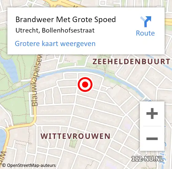 Locatie op kaart van de 112 melding: Brandweer Met Grote Spoed Naar Utrecht, Bollenhofsestraat op 31 augustus 2022 10:11