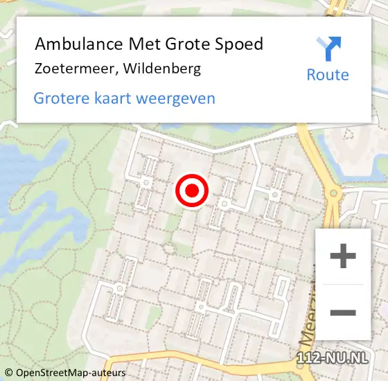 Locatie op kaart van de 112 melding: Ambulance Met Grote Spoed Naar Zoetermeer, Wildenberg op 31 augustus 2022 10:12