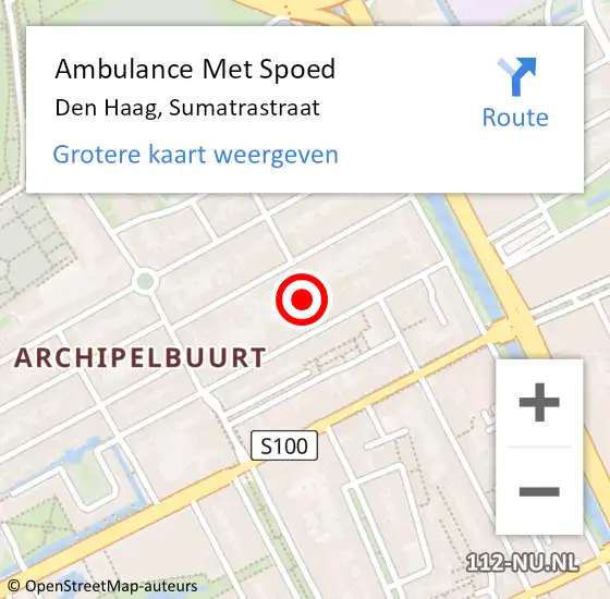 Locatie op kaart van de 112 melding: Ambulance Met Spoed Naar Den Haag, Sumatrastraat op 31 augustus 2022 10:17