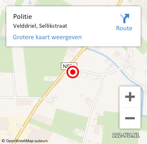 Locatie op kaart van de 112 melding: Politie Velddriel, Sellikstraat op 31 augustus 2022 10:39