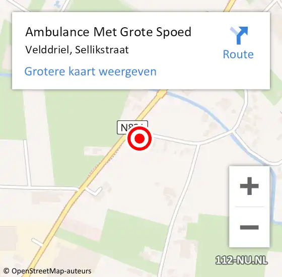 Locatie op kaart van de 112 melding: Ambulance Met Grote Spoed Naar Velddriel, Sellikstraat op 31 augustus 2022 10:40