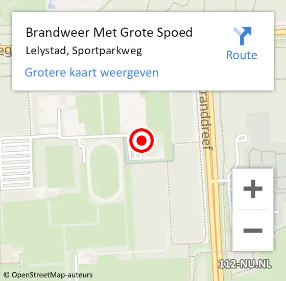 Locatie op kaart van de 112 melding: Brandweer Met Grote Spoed Naar Lelystad, Sportparkweg op 31 augustus 2022 10:47