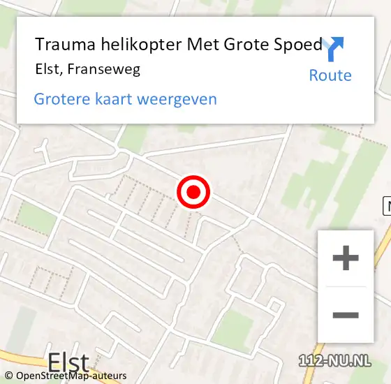 Locatie op kaart van de 112 melding: Trauma helikopter Met Grote Spoed Naar Elst, Franseweg op 31 augustus 2022 11:55
