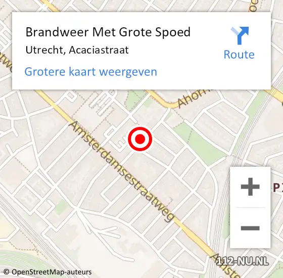 Locatie op kaart van de 112 melding: Brandweer Met Grote Spoed Naar Utrecht, Acaciastraat op 31 augustus 2022 12:42