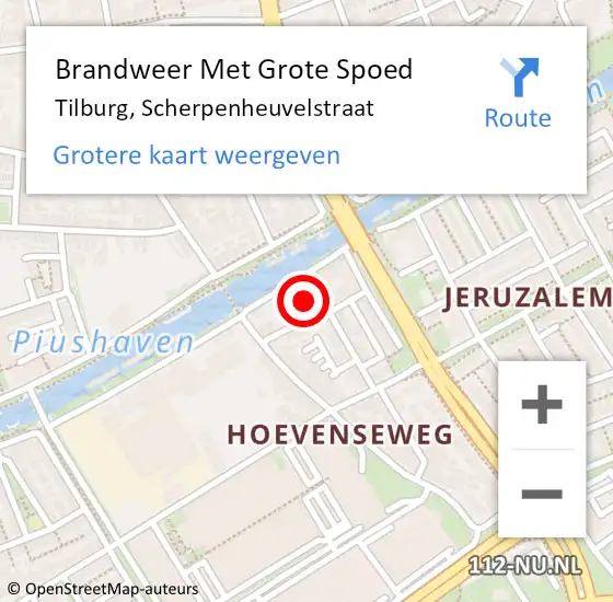 Locatie op kaart van de 112 melding: Brandweer Met Grote Spoed Naar Tilburg, Scherpenheuvelstraat op 31 augustus 2022 13:11