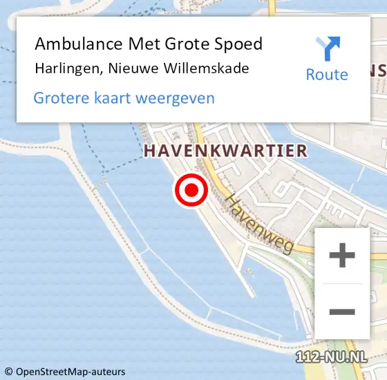 Locatie op kaart van de 112 melding: Ambulance Met Grote Spoed Naar Harlingen, Nieuwe Willemskade op 31 augustus 2022 13:12