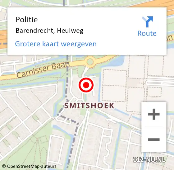 Locatie op kaart van de 112 melding: Politie Barendrecht, Heulweg op 31 augustus 2022 13:12