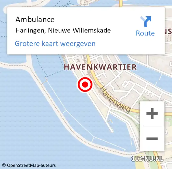 Locatie op kaart van de 112 melding: Ambulance Harlingen, Nieuwe Willemskade op 31 augustus 2022 13:14