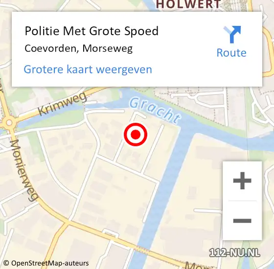 Locatie op kaart van de 112 melding: Politie Met Grote Spoed Naar Coevorden, Morseweg op 31 augustus 2022 13:24
