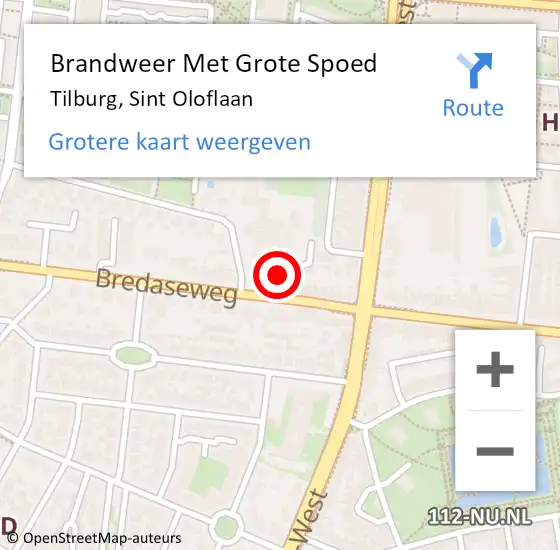 Locatie op kaart van de 112 melding: Brandweer Met Grote Spoed Naar Tilburg, Sint Oloflaan op 31 augustus 2022 13:25