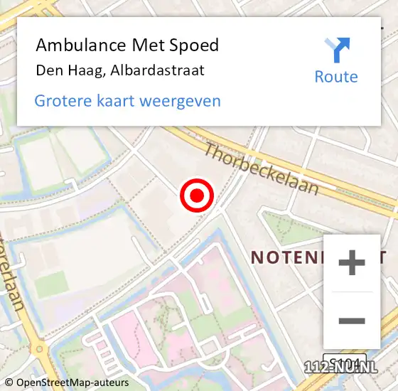 Locatie op kaart van de 112 melding: Ambulance Met Spoed Naar Den Haag, Albardastraat op 31 augustus 2022 13:42