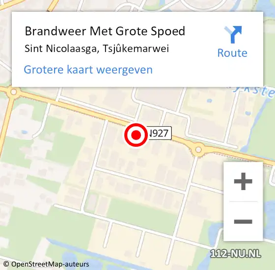 Locatie op kaart van de 112 melding: Brandweer Met Grote Spoed Naar Sint Nicolaasga, Tsjûkemarwei op 31 augustus 2022 13:44