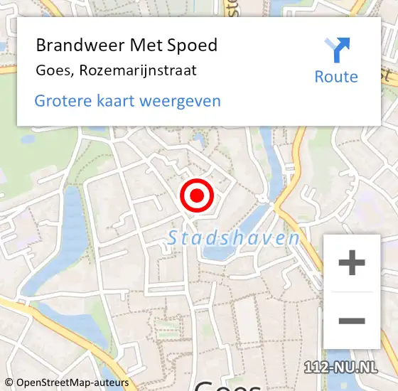 Locatie op kaart van de 112 melding: Brandweer Met Spoed Naar Goes, Rozemarijnstraat op 31 augustus 2022 13:46