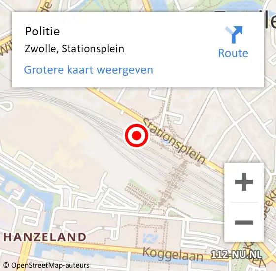 Locatie op kaart van de 112 melding: Politie Zwolle, Stationsplein op 31 augustus 2022 14:10