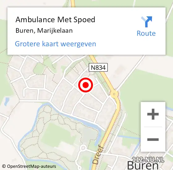 Locatie op kaart van de 112 melding: Ambulance Met Spoed Naar Buren, Marijkelaan op 31 augustus 2022 14:29