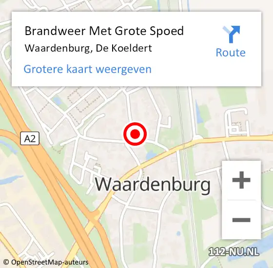 Locatie op kaart van de 112 melding: Brandweer Met Grote Spoed Naar Waardenburg, De Koeldert op 31 augustus 2022 14:41