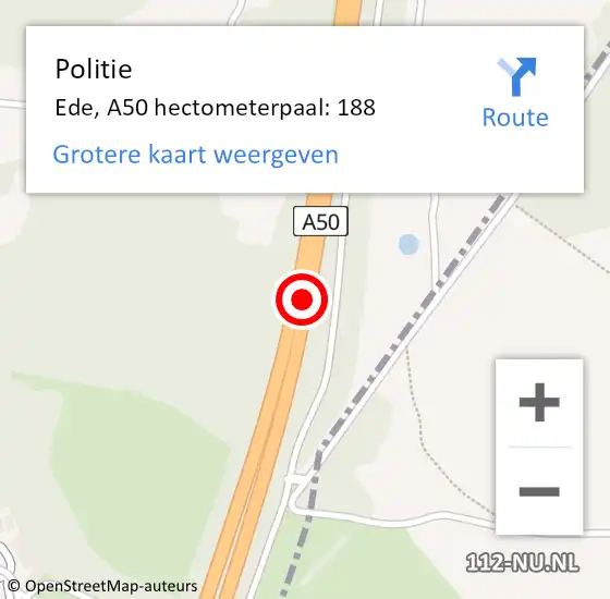 Locatie op kaart van de 112 melding: Politie Apeldoorn, A50 hectometerpaal: 188 op 31 augustus 2022 15:06