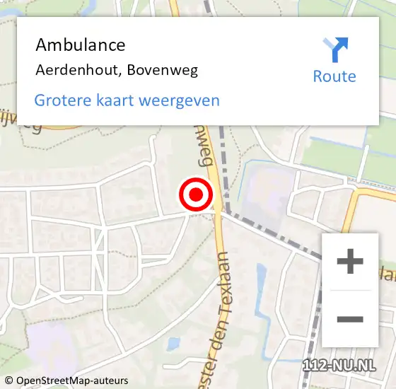 Locatie op kaart van de 112 melding: Ambulance Aerdenhout, Bovenweg op 31 augustus 2022 15:33