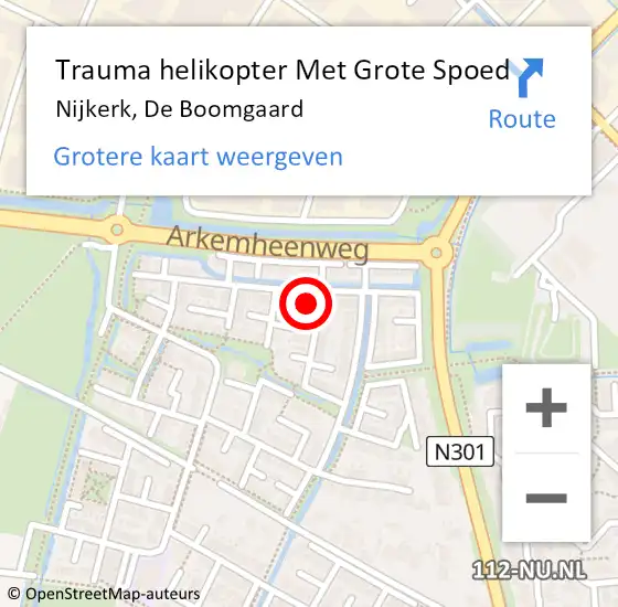 Locatie op kaart van de 112 melding: Trauma helikopter Met Grote Spoed Naar Nijkerk, De Boomgaard op 31 augustus 2022 16:15