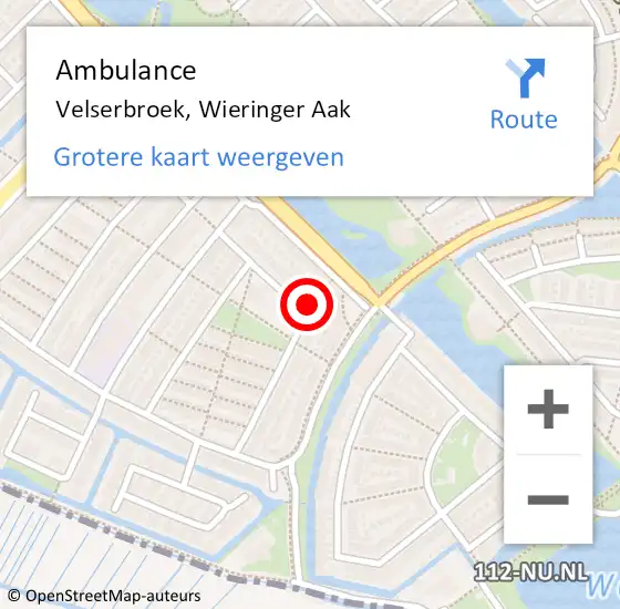 Locatie op kaart van de 112 melding: Ambulance Velserbroek, Wieringer Aak op 31 augustus 2022 16:50