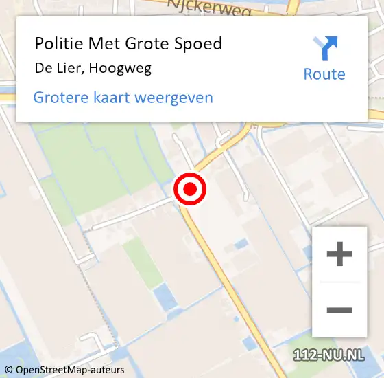 Locatie op kaart van de 112 melding: Politie Met Grote Spoed Naar De Lier, Hoogweg op 31 augustus 2022 17:49