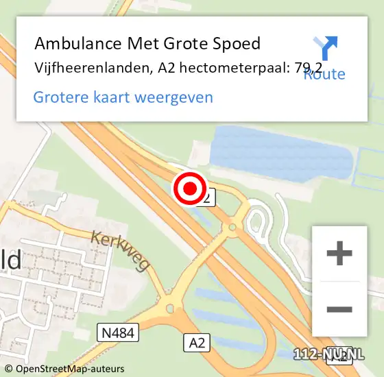 Locatie op kaart van de 112 melding: Ambulance Met Grote Spoed Naar Vijfheerenlanden, A2 hectometerpaal: 79,2 op 31 augustus 2022 18:16