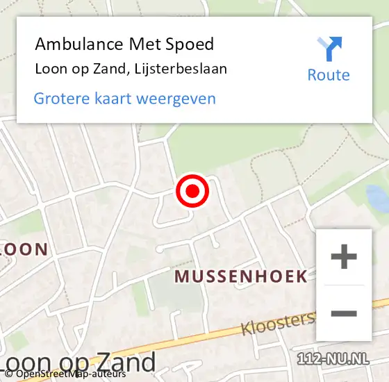 Locatie op kaart van de 112 melding: Ambulance Met Spoed Naar Loon op Zand, Lijsterbeslaan op 28 juli 2014 10:18
