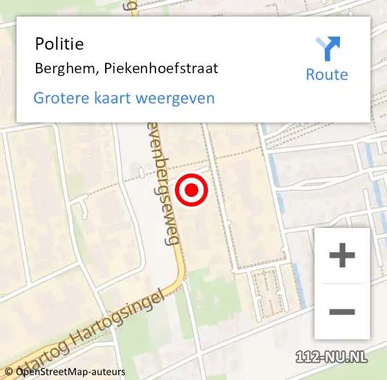 Locatie op kaart van de 112 melding: Politie Berghem, Piekenhoefstraat op 31 augustus 2022 18:19