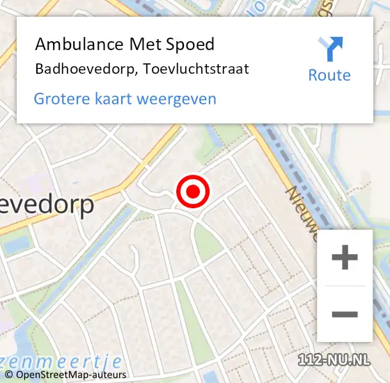 Locatie op kaart van de 112 melding: Ambulance Met Spoed Naar Badhoevedorp, Toevluchtstraat op 31 augustus 2022 18:37