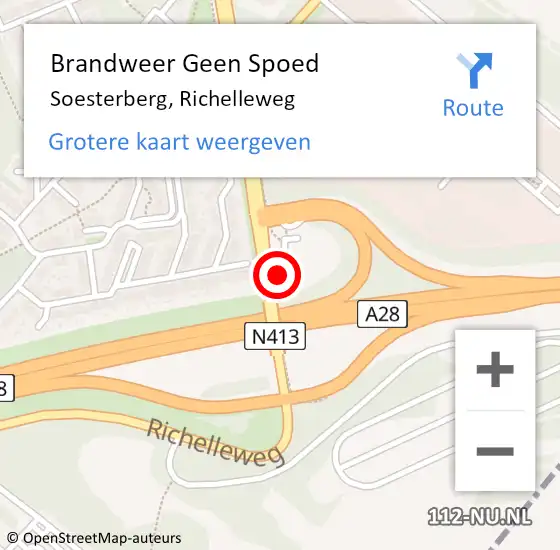 Locatie op kaart van de 112 melding: Brandweer Geen Spoed Naar Soesterberg, Richelleweg op 31 augustus 2022 18:53