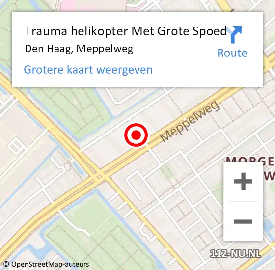 Locatie op kaart van de 112 melding: Trauma helikopter Met Grote Spoed Naar Den Haag, Meppelweg op 31 augustus 2022 18:57