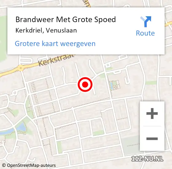 Locatie op kaart van de 112 melding: Brandweer Met Grote Spoed Naar Kerkdriel, Venuslaan op 31 augustus 2022 19:02